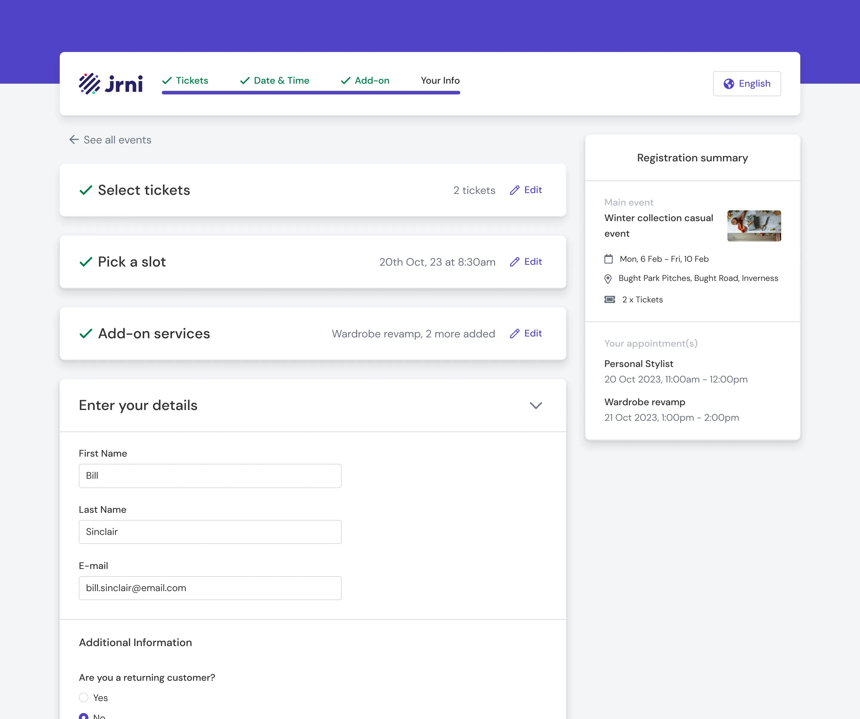 Customer details step