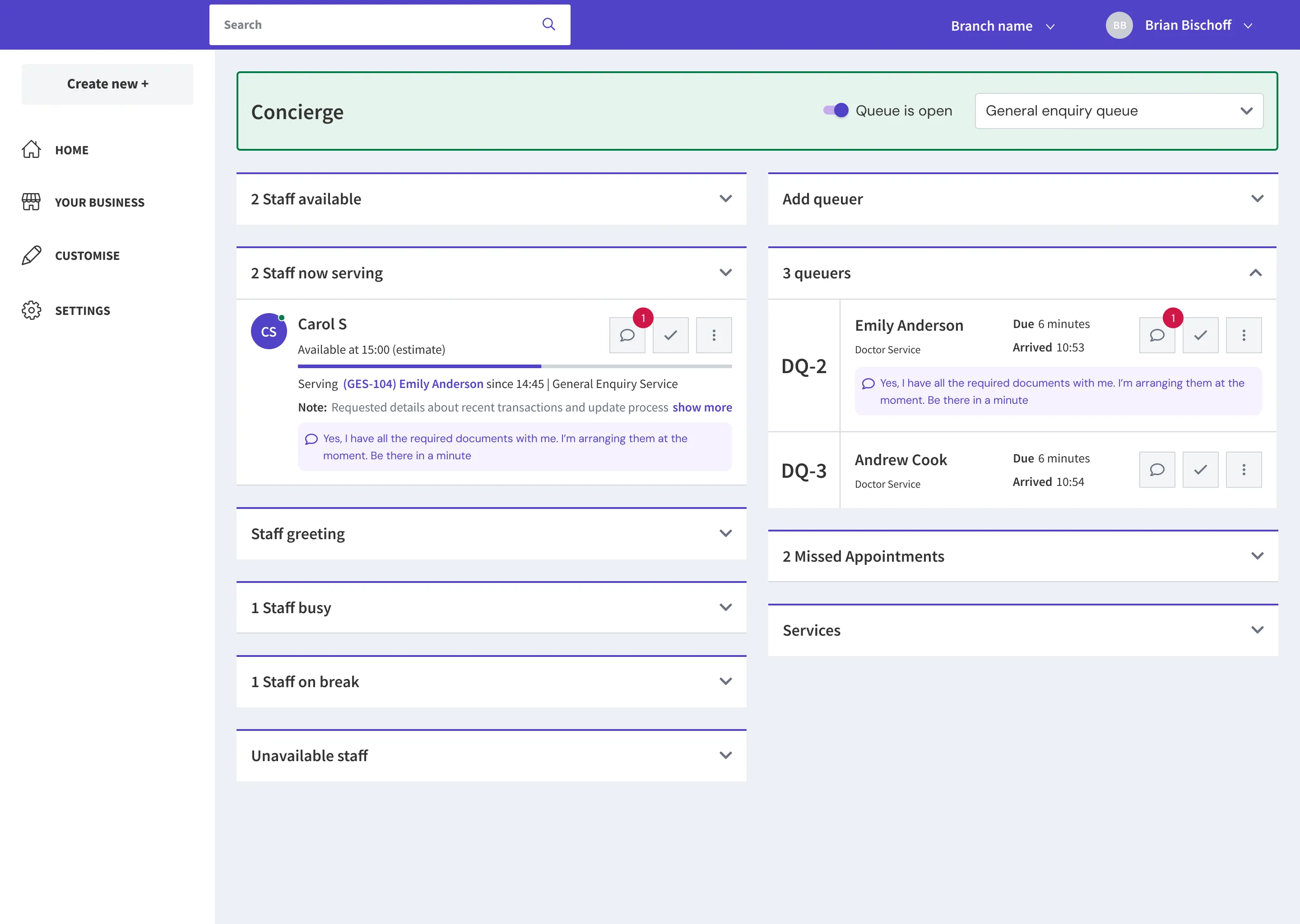 Messaging entry point on the concierge