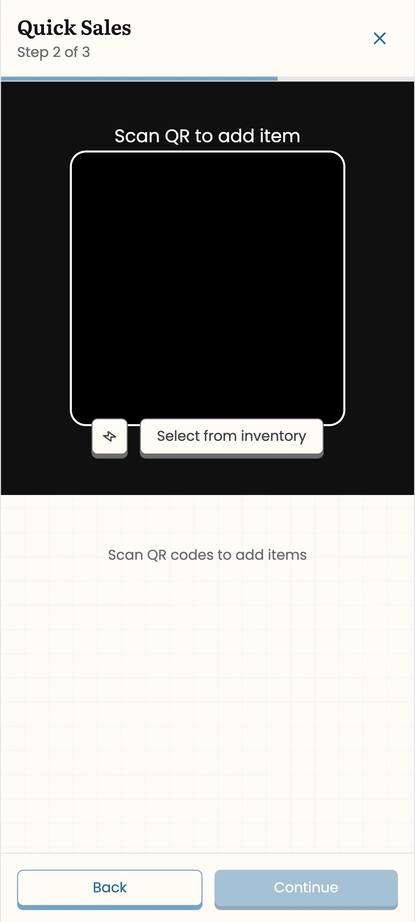 Quick sale step 2: selecting or adding the customer